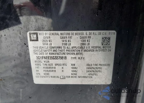 2016 Cadillac Srx Luxury Collection z USA, uszkodzony, nr VIN 3GYFNEE35GS579818